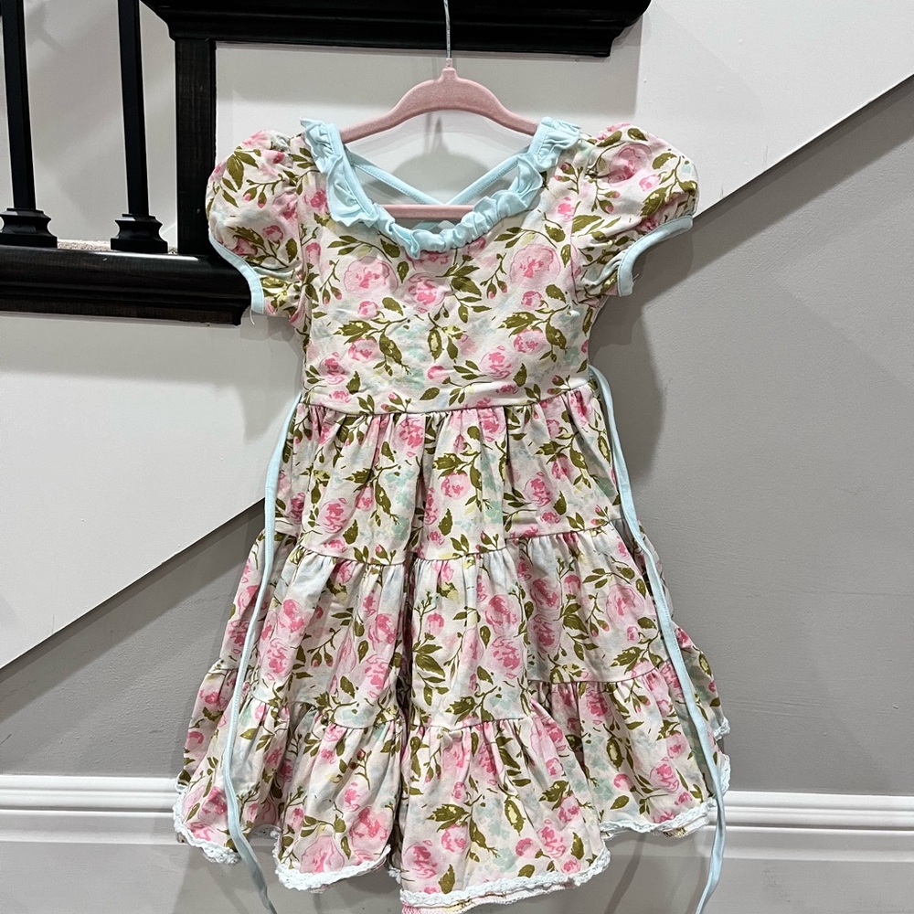 SweetHoney Floral Toddler Dress with Pink and Blue Accents